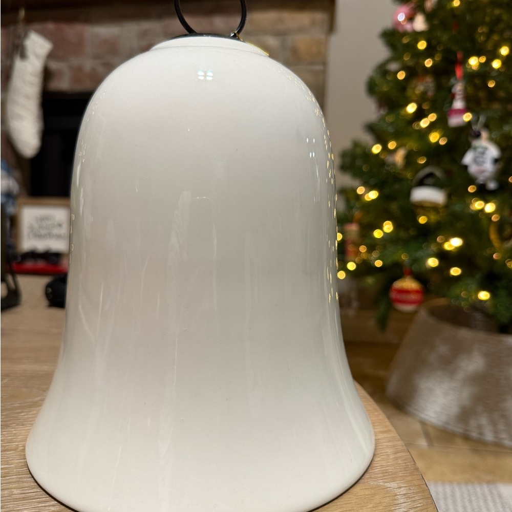 Martha Stewart Mrs. & Mrs. Est 2025 White Ceramic Bell with Greenery Design - Picture 3 of 4